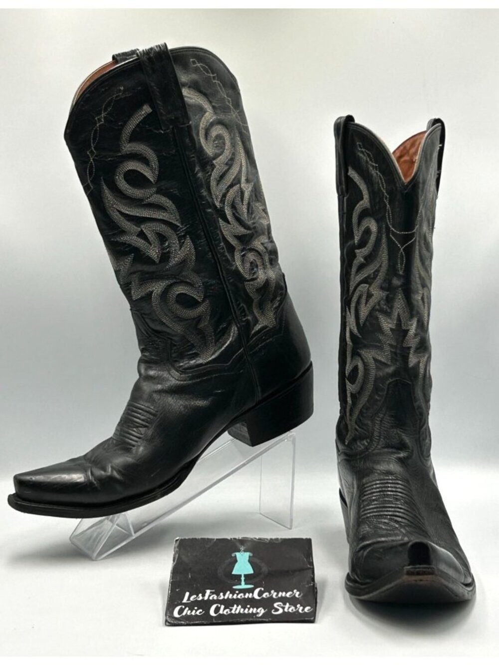 Dan Post Men's Black Leather J Toe Western Cowboy Boots Size 9.5 3435